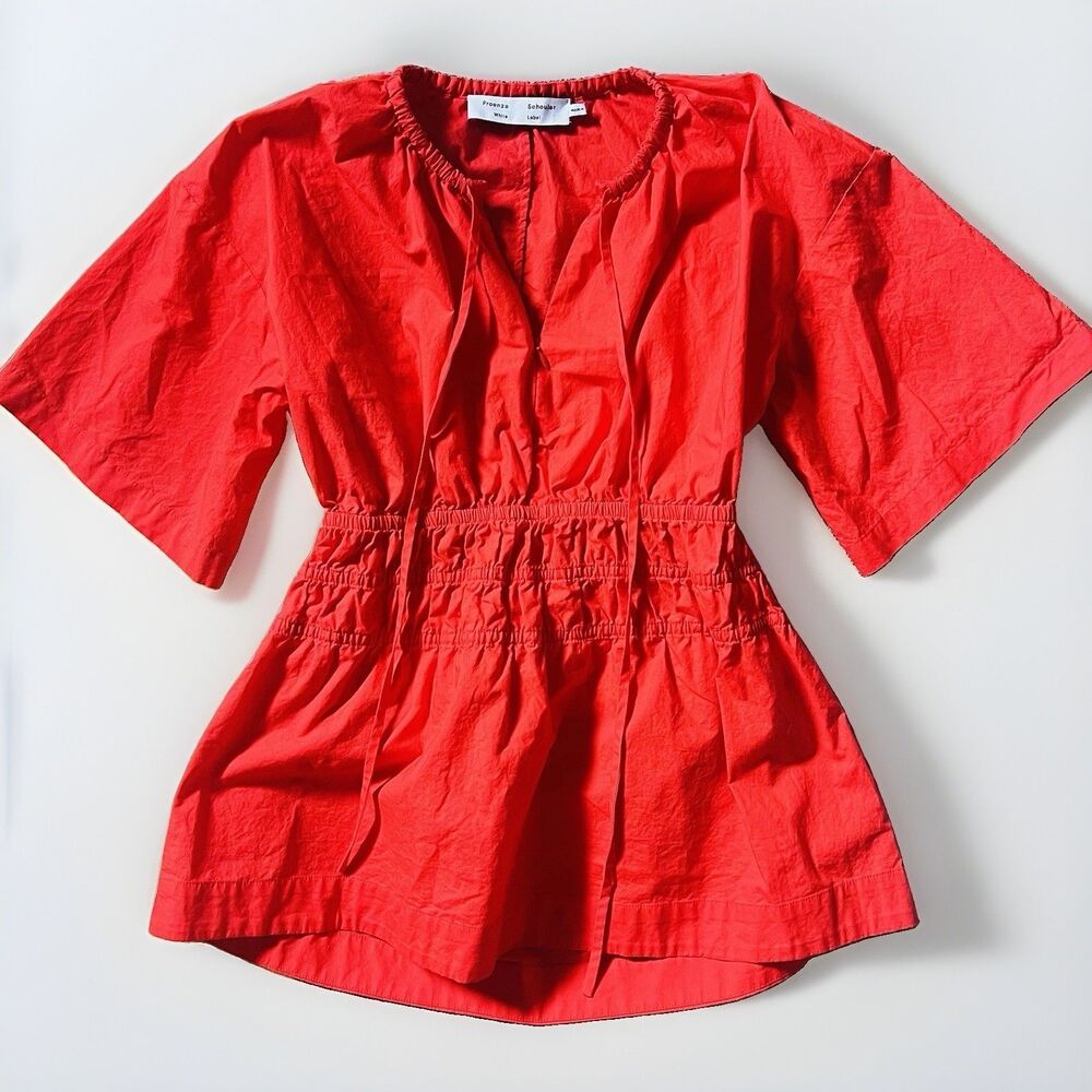 Proenza Schouler White Label Gathered Poplin Blouse Peplum